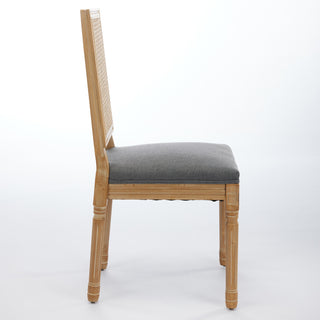 French Decor Chairs Set Of 2, Louis Dining Chairs With Square Rattan Backrest And Exquisitely Carved Solid Wood Frame For Living Room, Kitchen, Restaurant,SW1779GY, Gray