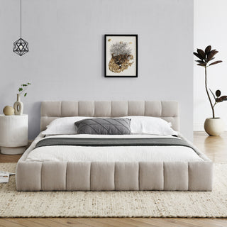 Queen Size Upholstered Bed Frame With Thick Fabric, Chenille Fabric Grounded Queen Size Platform Bed With Headboard And Solid Frame. No Box Spring Needed, Beige 68x86.5x23.5