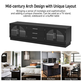 VIBE HAUS 68.9' Modern Minimalist TV Stand For TVs Up To 75 Inches, Entertainment Center Media Console Cabinet With Adjustable Shelves For Living Room