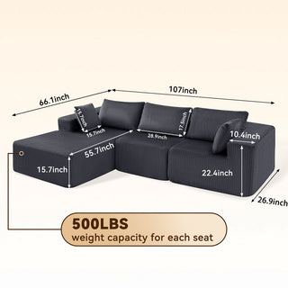 108-inch Modular Combination Sofa, Modern Modular L-shaped Sofa With A Lounge Chair, Upholstered Boneless Sofa