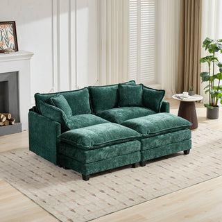 Cloud Sofa Ottoman Only, Modern Sectional Couch, For Living Room Bedroom And Apartment, Comfy Double Layer Upholstered Seat Cushion, Breathable Chenille Fabric, Green