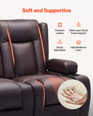 Loveseat Recliner Sofa, Power Reclining Couch With Heating & Massage And Timer, PU Leather Electric Recliner Sofa With USB Ports, Cup Holders And Side Bags, Dual Loveseat Chair For Living Room