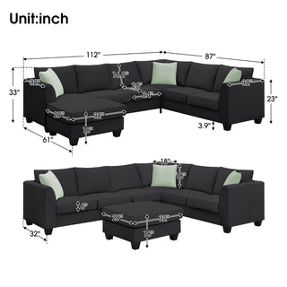 112 87 Sectional Sofa Couches, 7 Seats Modular Living Room Sets