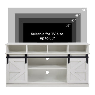 TV Stand Sliding Barn Door Modern Farmhouse Wood Entertainment Center, Storage Cabinet Table Living Room With Adjustable Shelves For TVs Up To 65,White