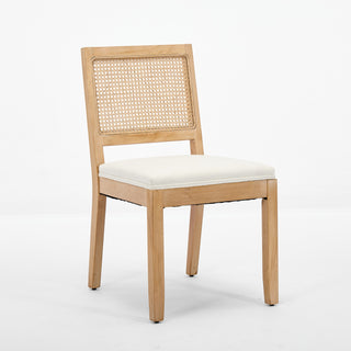 Farmhouse Rattan Dining Chairs Set Of 2, Mid Century Modern Kitchen & Dining Room Chairs, Cane Upholstered Kitchen Side Chair With Natural Hardwood Frame, Beige