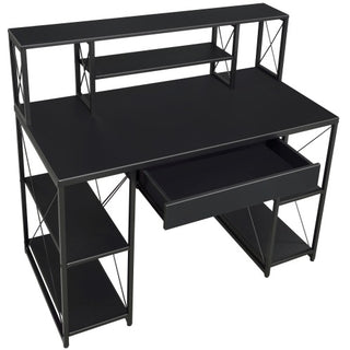 Black Desk With Open Shelves And Hutch
