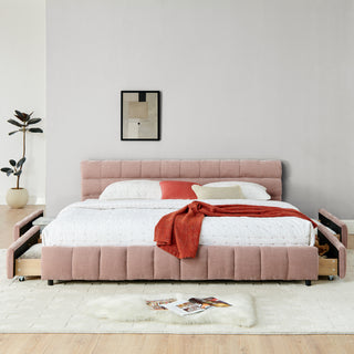 King Size Upholstered Bed ,comfortable Upholstered Bed Frame, Chenille Fabric, With Headboard And Solid Bed Frame. With Drawer For Storage.-Pink 88.5x85.5x31