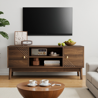 43.31 Inch TV Stand, Mid Century Modern TV Stand For 32 45 Inch TV, Entertainment Center With Storage, Media Console Table For Living Room And Bedroom, Walnut