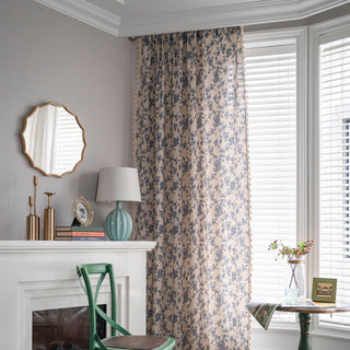 Beige Cotton Linen Tassel Kitchen Curtain