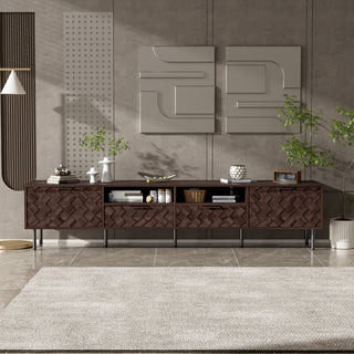 78 Inch Modern TV Stand For TVs Up To 85, Entertainment Center With Closed Storage & Cable Management, Soft-Closing Hinges, Iron Legs For Living Room