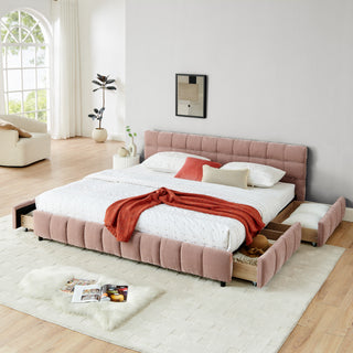 King Size Upholstered Bed ,comfortable Upholstered Bed Frame, Chenille Fabric, With Headboard And Solid Bed Frame. With Drawer For Storage.-Pink 88.5x85.5x31