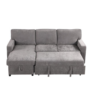 Upholstery Sleeper GREY Sectional Sofa With Storage Space, USB Port, 2 Cup Holders On Back Cushions