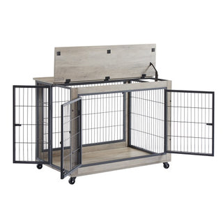 Furniture Style Dog Cage Side Table With Wheels
