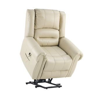 Power Lift Recliner Chair With Massage & Heat, Single Motor Lift Chair, Breathable PU Faux Leather, USB & Type-C, Side Pockets, Cream