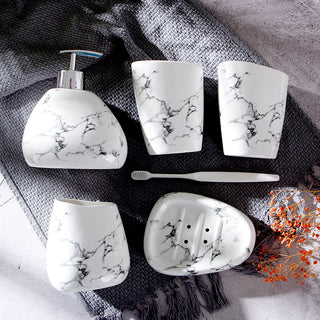 Marble Texture Ceramic Mouthwash Cup Set