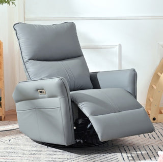 270 Power Swivel Rocker Recliner Chair, PU Leather Electric Glider Reclining Sofa With USB Ports, Power Swivel Glider, Rocking Chair,Nursery Recliners For Living Room Bedroom  Light Gray  270Swivel