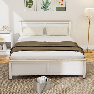 Queen Bed Frame with Headboard, Modern Platform Bed Frame with Wooden Slats, No Box Spring Needed, Easy Assembly, White