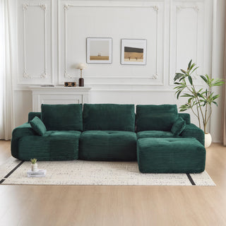 Modern Memory Foam Compressed Sofa,Large Sectional Couches For Living Room,Pet-Friendly Cloud Modular Sectional Sofa,Corduroy Fabric,Extra Deep Loveseat,No Assembly Required,Green