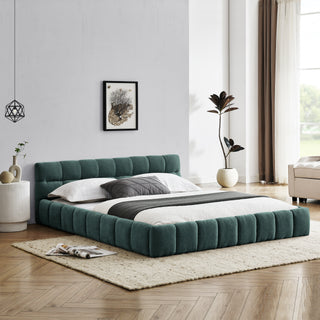 Queen Size Upholstered Bed Frame With Thick Fabric, Chenille Fabric Grounded Queen Size Platform Bed With Headboard And Solid Frame. No Box Spring Needed, GREEN  68x86.5x23.5