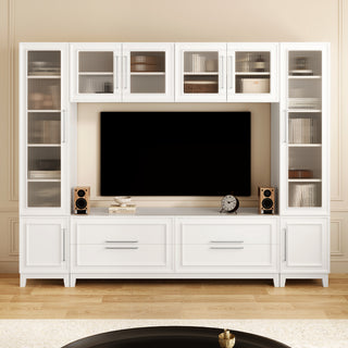 VIBE HAUS 102 W Wall Unit Modern Entertainment Center With Glass Doors For TVs Up To 75, Large Minimalist TV Stand Media Console With Drawers For Living Room