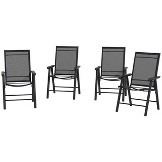 Set of 4 Outdoor Folding Chairs, Stackable Patio Dining Chairs with Armrests, Metal Frame, Black