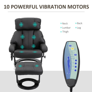 Massage Recliner Chair with Ottoman, 360° Swivel Recliner and Footstool, 10 Point Vibration, PU Leather Reclining Chair with Side Pocket and Remote Control, Black