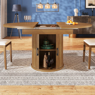 Extendable Dining Table, Dining Room Table, Kitchen Table, Balcony Table, Extendable Table Top Round Dining Table, Extends To Oval, 118-158 Cm, Seats Up To 6 People, Walnut Black