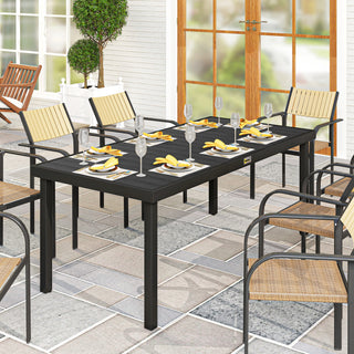 75" x 35" Outdoor Dining Table for 8 People, Rectangular Aluminum Frame Garden Table with All-Weather Faux Wood Top for Garden, Lawn, Patio, Black