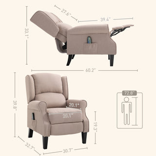 Vibration Massage Recliner Chair for Living Room with Heat,  Wingback Single Sofa, Modern Linen Fabric Push Back Reclining Chair with Footrest, Side Pocket, Dark Beige