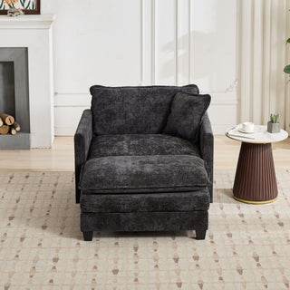 Cloud Sofa Ottoman Only, Modern Sectional Couch, For Living Room Bedroom And Apartment, Comfy Double Layer Upholstered Seat Cushion, Breathable Chenille Fabric, Black