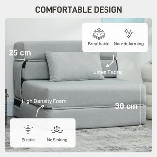 Folding Chair Bed with Pillow, Modern Linen Sleeper Sofa Bed for Living Room, Dorm, Guest Use, Light Gray