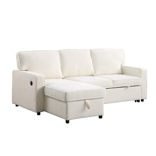 USTYLE Upholstery Sleeper Sectional Sofa With Storage Space, USB Port, 2 Cup Holders On Back Cushions