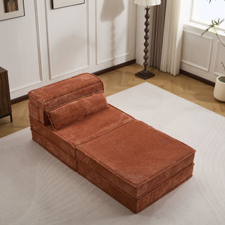 Compression Mahjong Sofa,Convertible Floor Sofa Bed,DIY Boneless Modular Sectional Sofa,No Assembly Required,Circle Fleece Fabric,Oversized Single Seater With 1 Pillow And 1 Ottoman,Orange