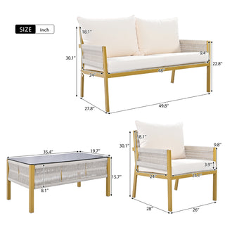 K &amp; K Modern 4-Piece Rope Patio Furniture Set