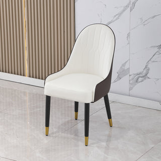 Dining Chair With PU Leather White And Brown Metal Legs Set Of