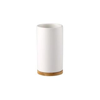 Ceramic Toothbrushing Cup Set with Wooden Bottom
