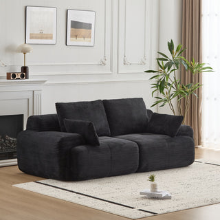 Modern Memory Foam Compressed Sofa,2 Seater Large Sectional Couches For Living Room,Pet-Friendly Cloud Modular Sectional Sofa,Corduroy Fabric,Extra Deep Loveseat,No Assembly Required, Black