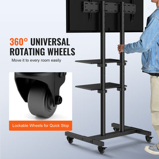 Mobile TV Stand, Mobile TV Cart For 32 To 70 Inch TVs, Height Adjustable Portable TV Stand With Wheels, Double Tray For Audio-Visual Devices, Rolling TV Stand With Mount For Bedroom, Living Room